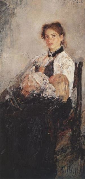 Portrait Of Nadezhda Derviz With Her Child 1888-89