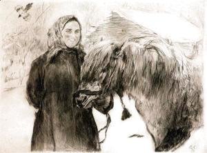 In a Village. Peasant Woman with a Horse