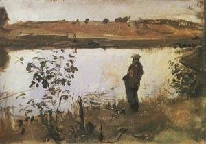Artist K. Korovin on the river bank