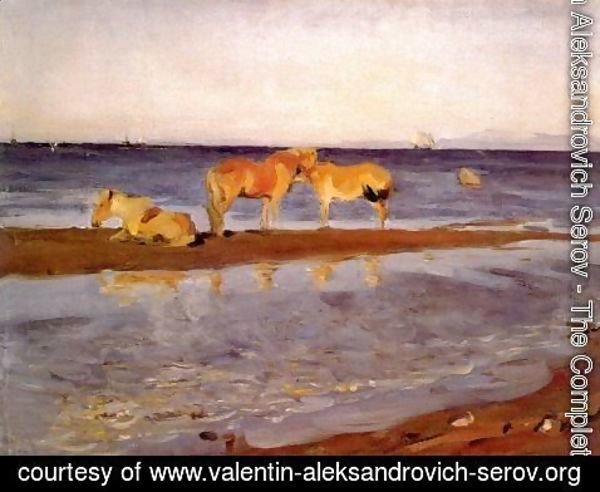Valentin Aleksandrovich Serov - Horses On A Shore 1905