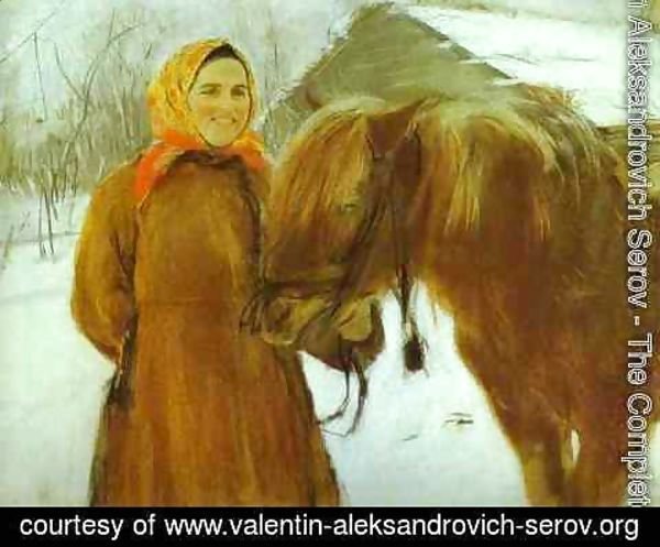Valentin Aleksandrovich Serov - In A Village Peasant Woman With A Horse 1898