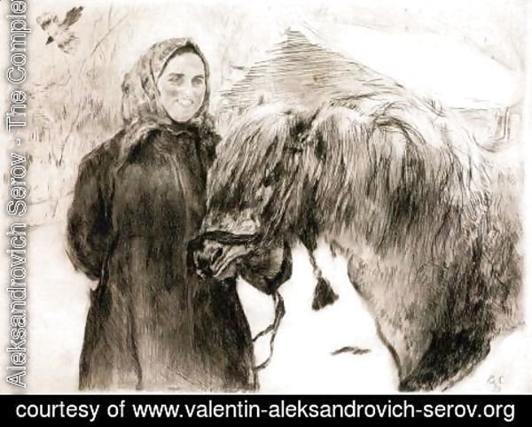 Valentin Aleksandrovich Serov - In a Village. Peasant Woman with a Horse